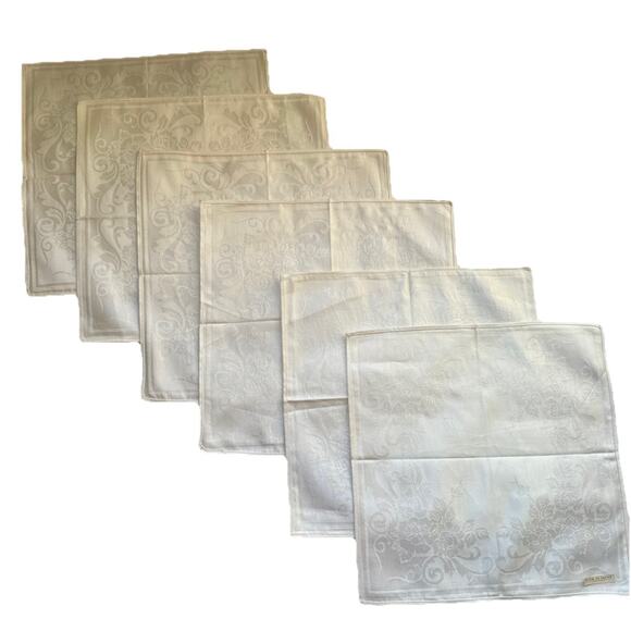 Vintage Made in Japan Damask Napkins Set of 6 White Floral Jacquard Cottagecore - Picture 3 of 6